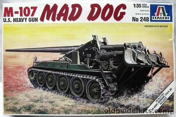Italeri 1/35 M-107 (M107) Mad Dog US Army Heavy Gun - with USA / Germany / Italy / Great Britain Decals, 248 plastic model kit